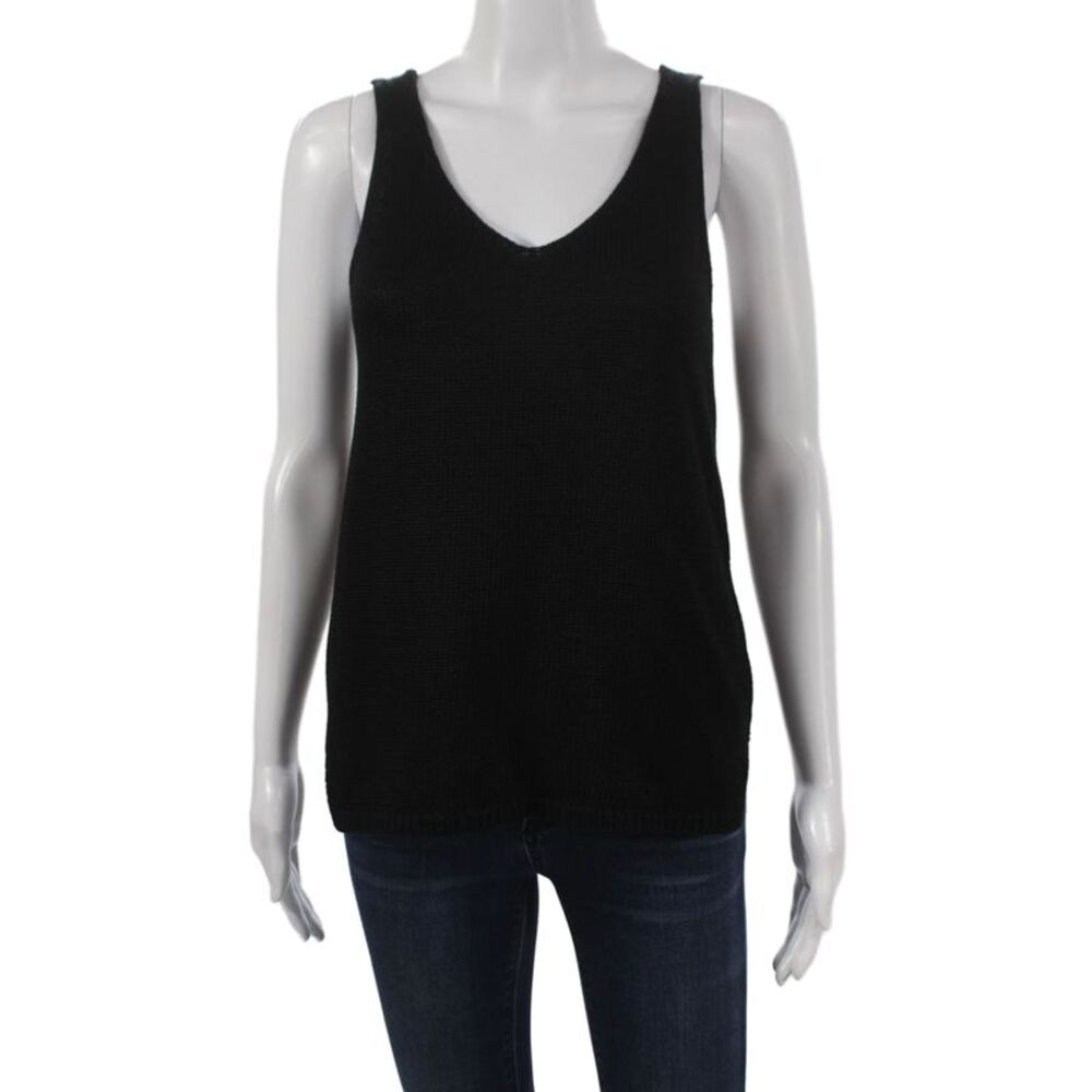 Designer Womens Basic V-Neck Cotton Tank Sleeveless Black Size XS